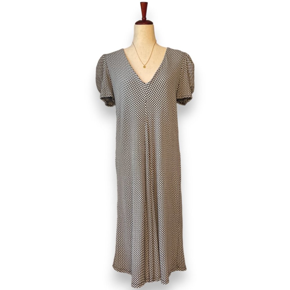 Zara Dress Midi Short Sleeve Gingham Checkered Black White Size